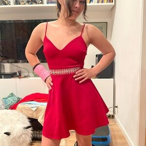 Elegant Red Spaghetti Strap Dress